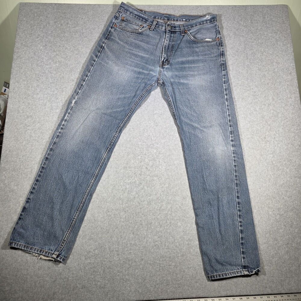 Levis 505 Mens Regular Fit Straight Leg Jeans 34x31 Medium Light Wash Classic